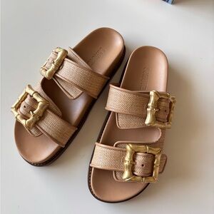 SCHUTZ Tan Sandals with Gold Buckles